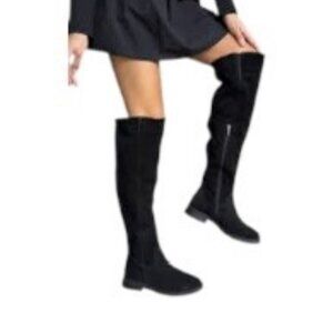 Rouge Black Knee High Faux Suede Retro Punk Classic Chic Winter Boots Size 8.5